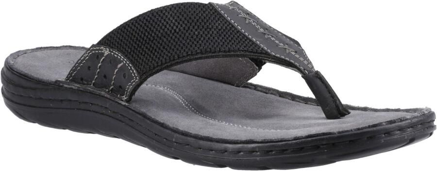 Hush Puppies Alan Toepost Leren Heren Zwarte Slippers