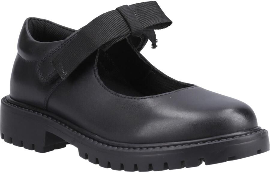 Hush Puppies Astrid Bow Meisjes Zwart Leren Schoenen