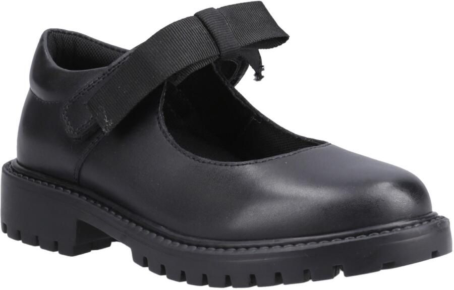 Hush Puppies Astrid Bow Meisjes Zwart Leren Schoenen