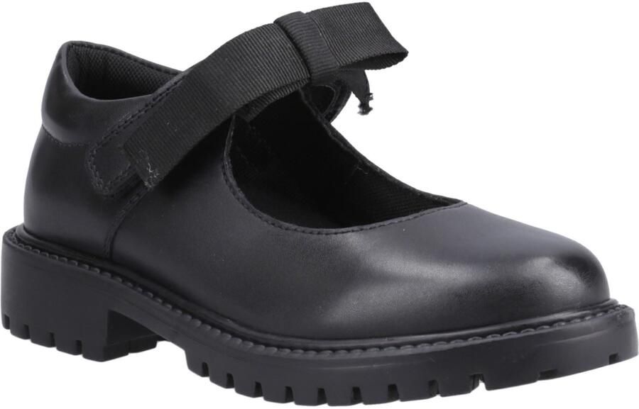 Hush Puppies Astrid Bow Meisjes Zwart Leren Schoenen