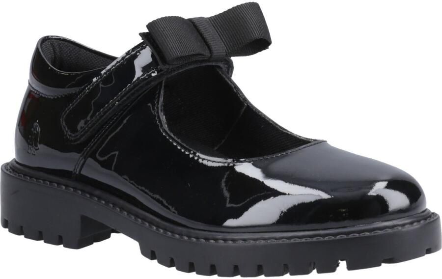 Hush Puppies Astrid Bow Meisjes Zwart Leren Schoenen