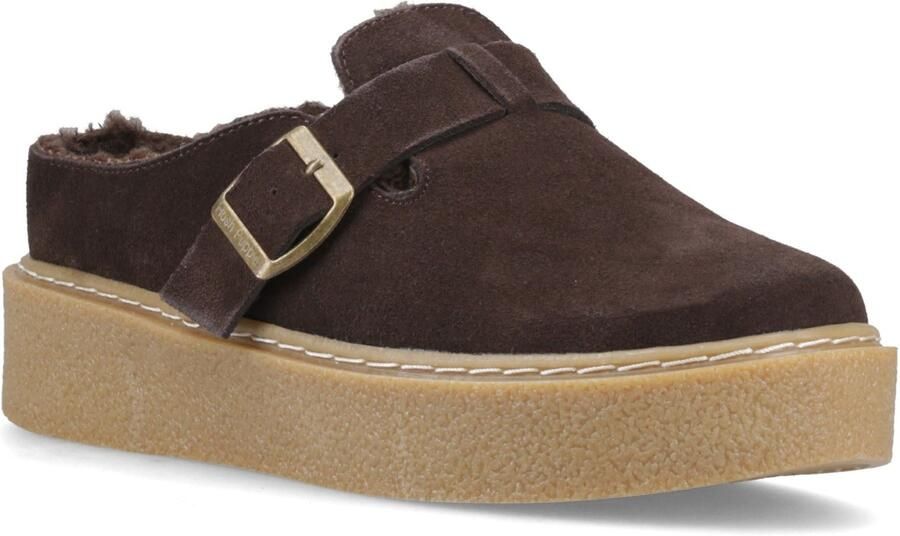 Hush Puppies Blanche Faux Bont Leren Dames Chocolade Muiltjes