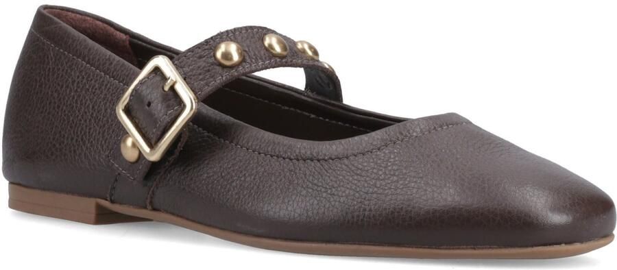 Hush Puppies Charlene Stud Ballerina Lederen Dames Chocolade Ballerina's