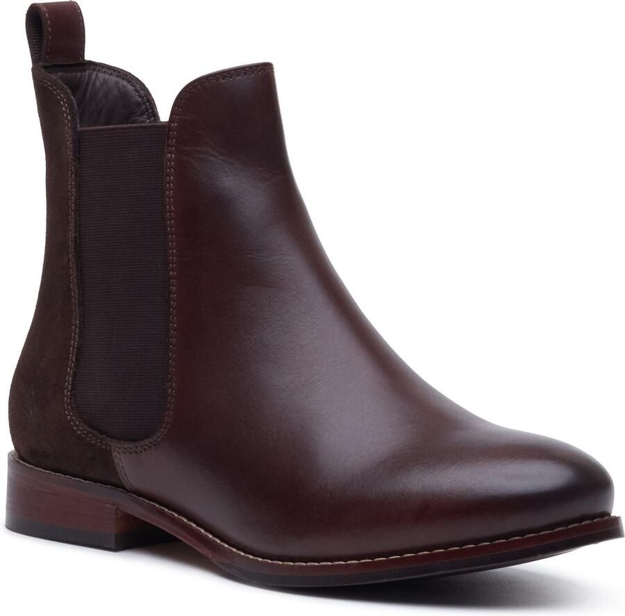 Hush Puppies Colette Leren Dames Chocolade Brede Pasvorm Platte Chelsea Boots