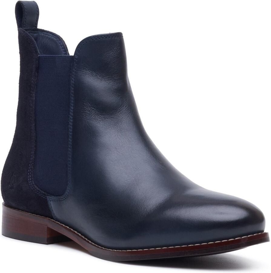 Hush Puppies Colette Leren Dames Navy Brede Pasvorm Platte Chelsea Boots