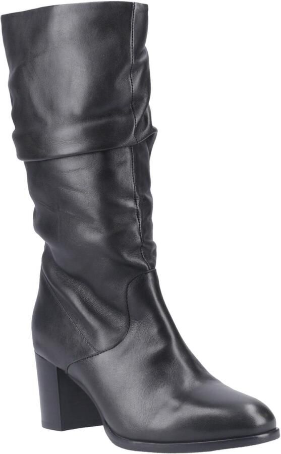 Hush Puppies Cosima Dames Zwarte Leren Laarzen Met Hak Tot Boven De Knie