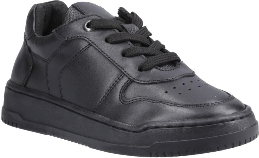 Hush Puppies Dougie Leren Jongens Zwarte Sneakers