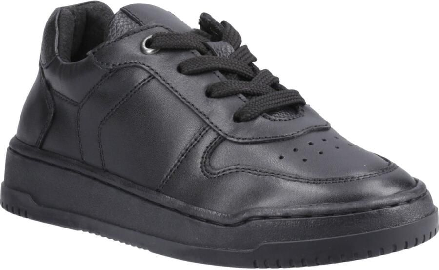Hush Puppies Dougie Leren Jongens Zwarte Sneakers