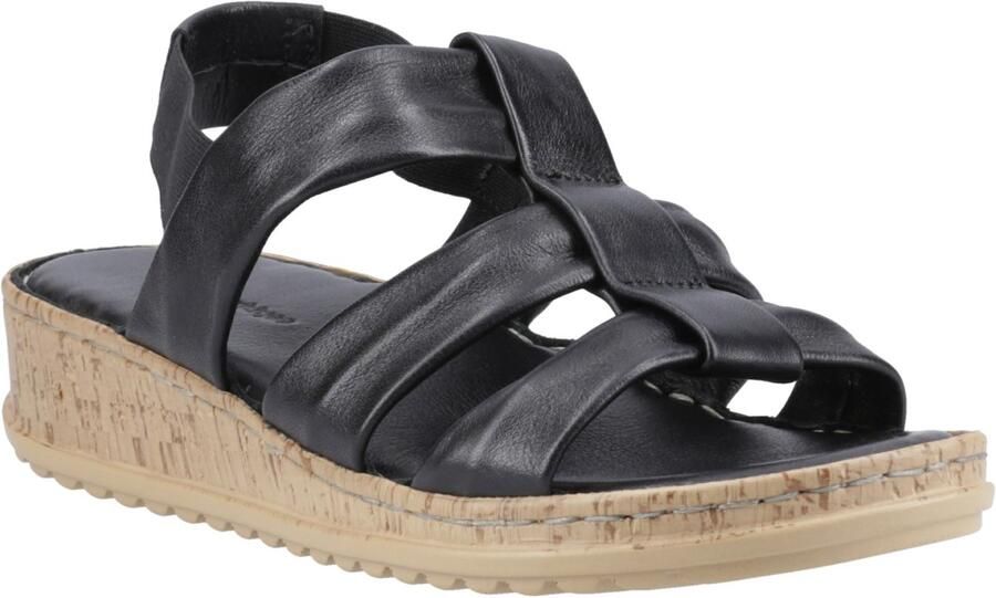 Hush Puppies Eden Brede Pasvorm Leren Dames Zwarte Sandalen