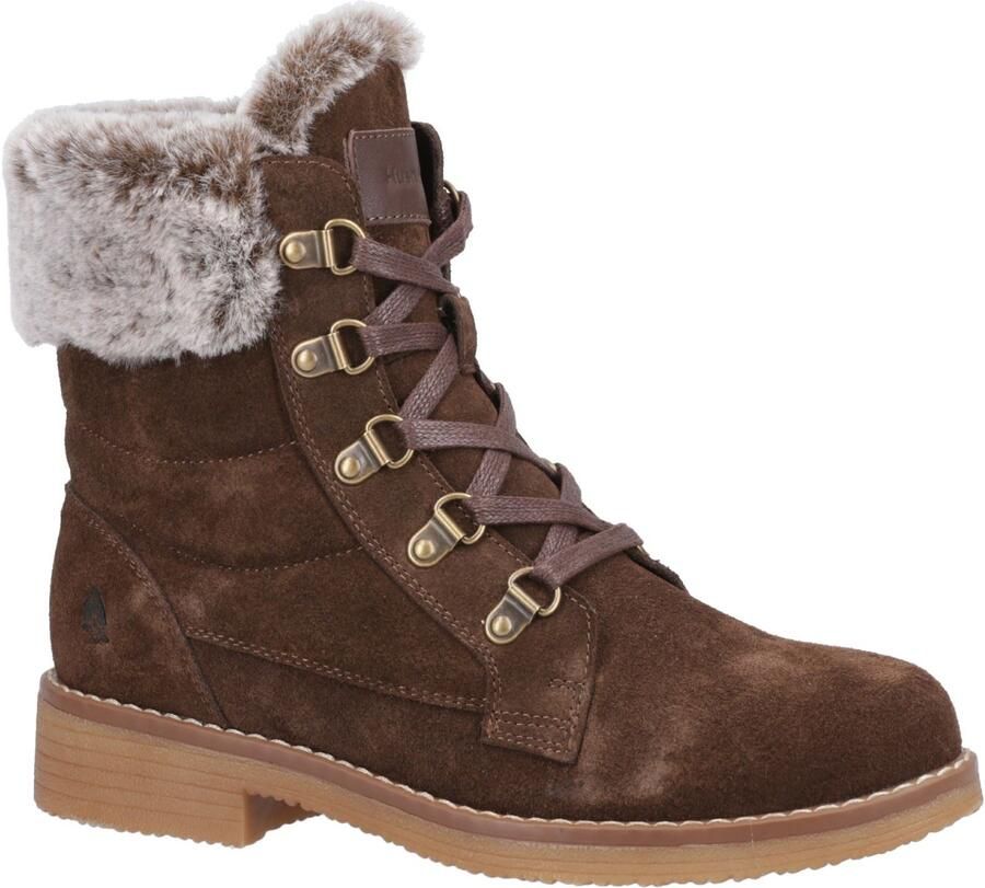 Hush Puppies Florence Suède Dames Chocolade Brede Fit Winter Enkellaarsjes