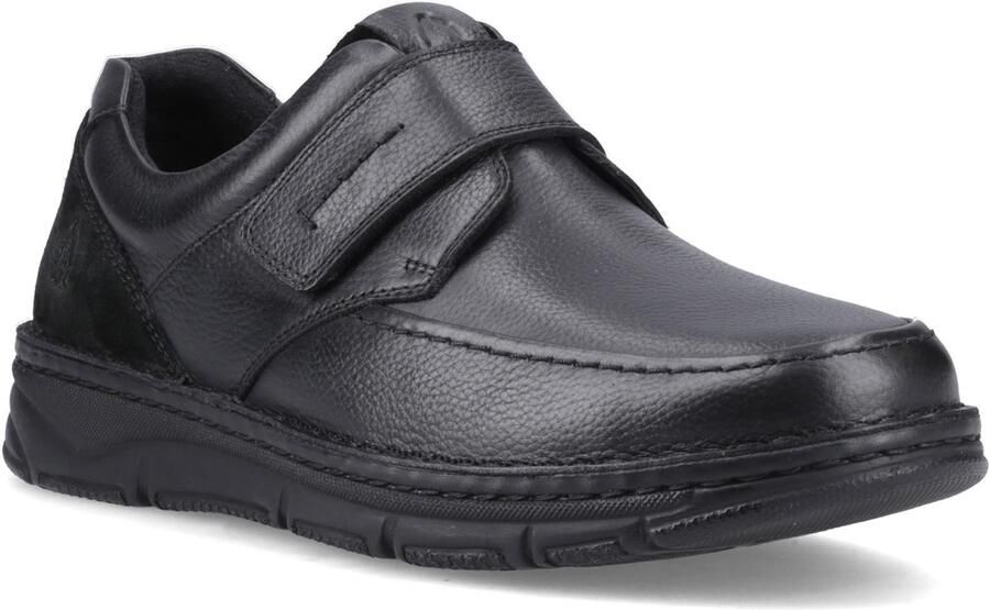 Hush Puppies Forde Klitteband Leren Heren Zwarte Instappers