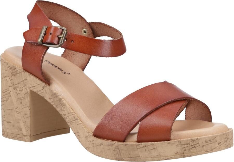 Hush Puppies Georgia Kurk Leer Dames Tan Sandalen