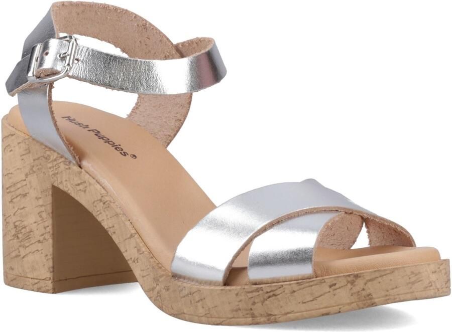 Hush Puppies Georgia Kurk Leer Dames Zilveren Sandalen