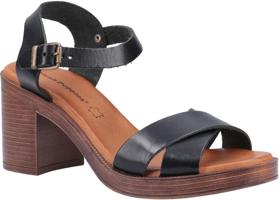 Hush Puppies Georgia Lederen Zwarte Sandalen voor Dames