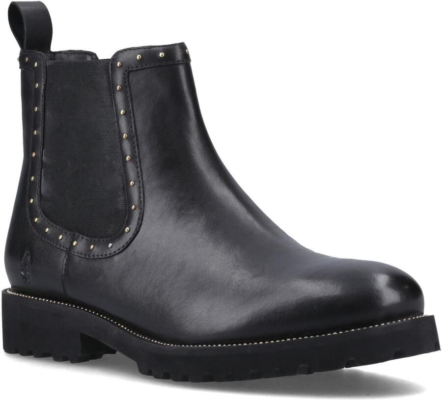 Hush Puppies Gwyneth Leren Dames Zwarte Platte Chelsea Laarzen