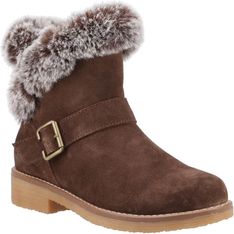 Hush Puppies Hannah Suede Dames Chocolade Brede Pasvorm Winter Enkellaarzen