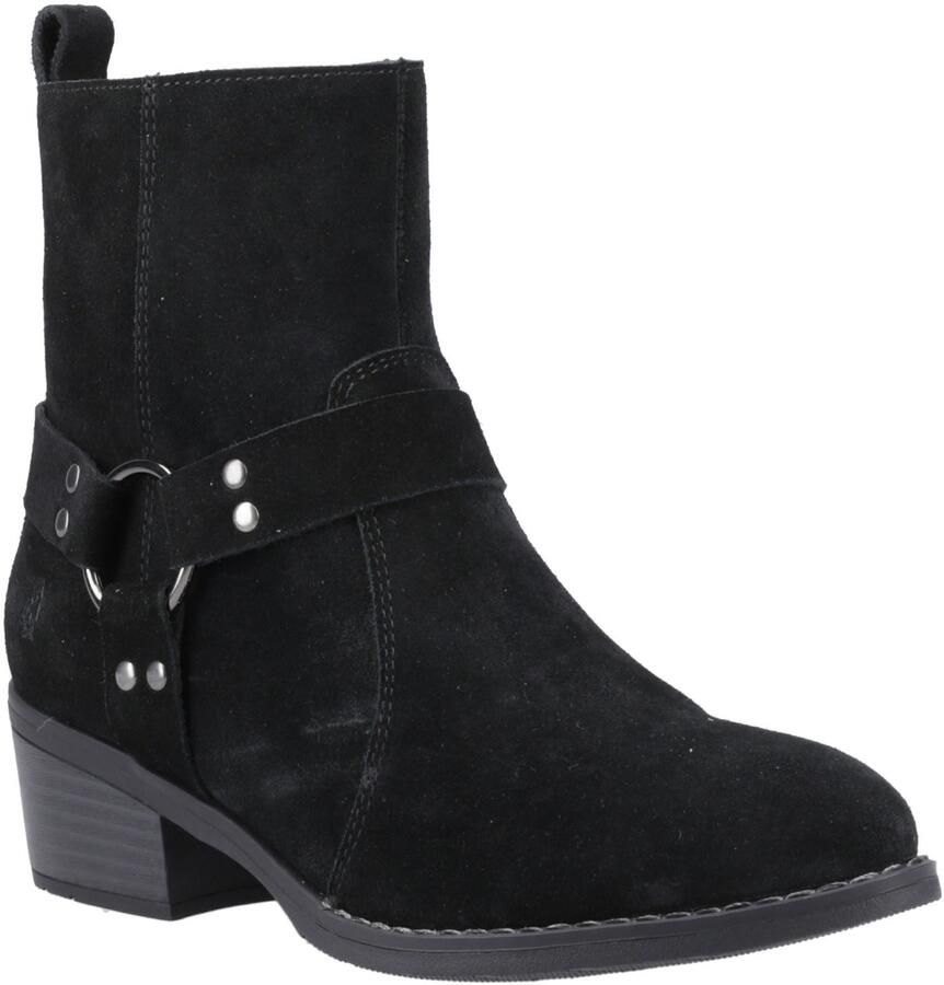 Hush Puppies Iria Dames Zwarte Suède Enkellaarzen Met Hak