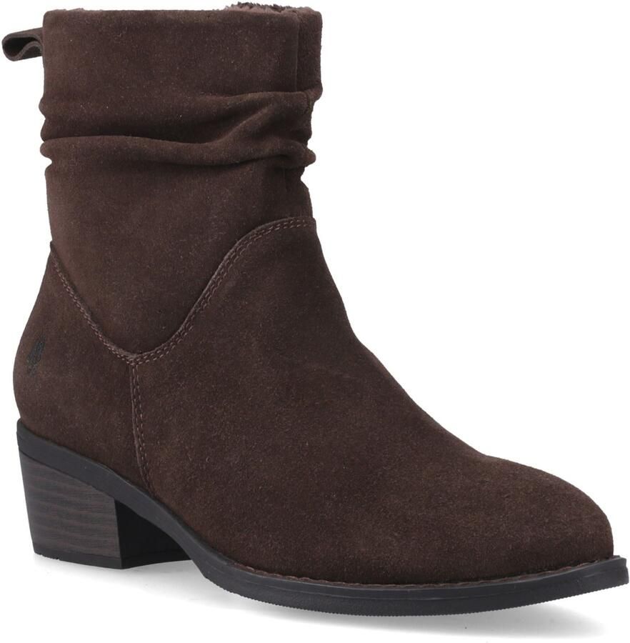 Hush Puppies Iris Suède Dames Chocolade Hak Enkellaarsjes