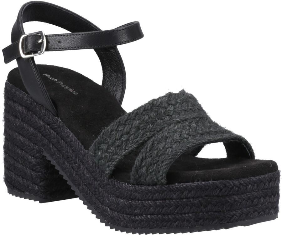 Hush Puppies Jamelia Espadrille Hak Textiel Dames Zwarte Sandalen