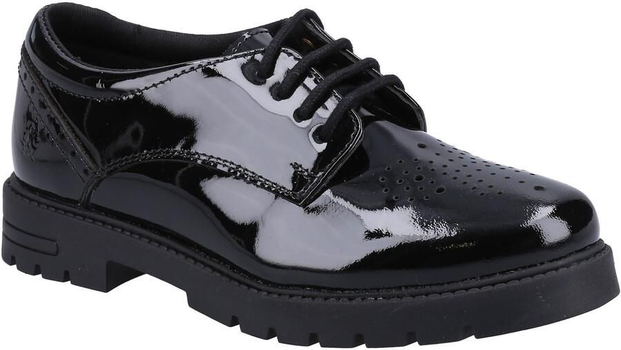 Hush Puppies Jayne Patent SNR Meisjes Zwarte Veterschoenen Van Leer