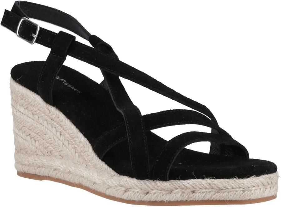 Hush Puppies Jenny Espadrille Wedge Suède Dames Zwarte Wedges