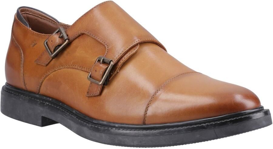 Hush Puppies Kane Leer Mannelijke Tan Dubbele Monk Schoenen