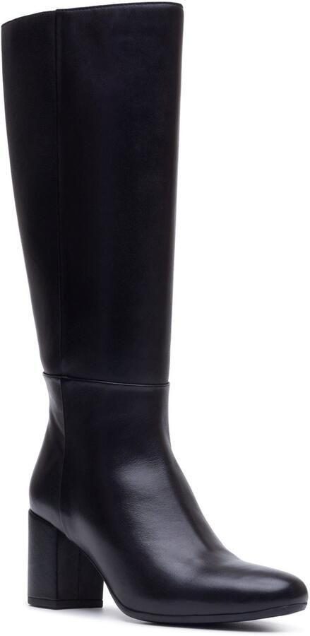 Hush Puppies Oprah Lange Leren Dames Zwarte Hoge Hak Knie Hoge Laarzen