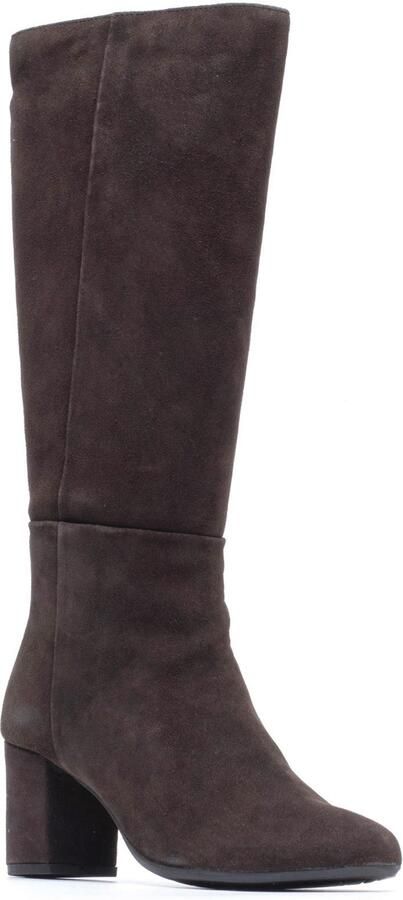 Hush Puppies Oprah Suède Lange Leren Dames Chocolade Hakken Knie Hoge Laarzen