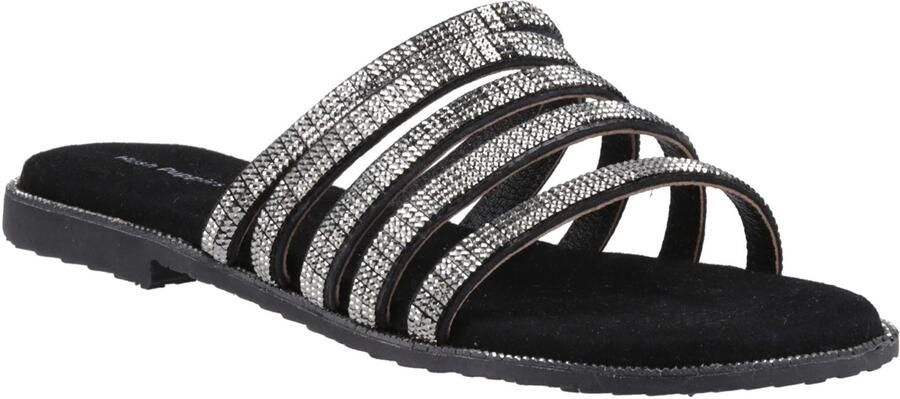 Hush Puppies Paris Slide Suède Dames Zwarte Zilveren Sandalen