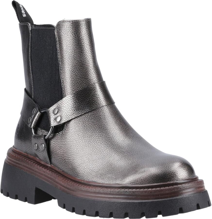 Hush Puppies Raye Leren Dames Pewter Plat Chelsea Laarzen
