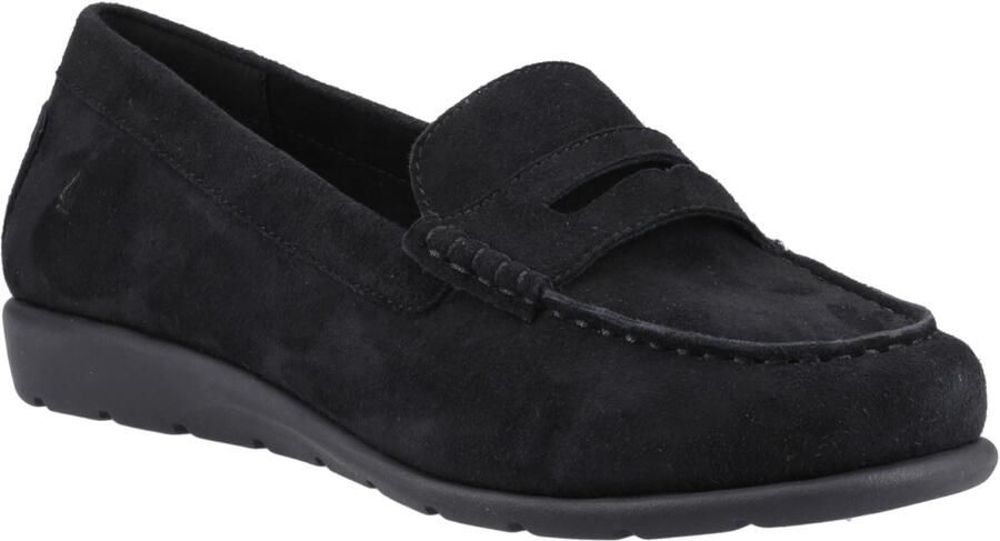 Hush Puppies Shelby Suède Dames Zwarte Instappers