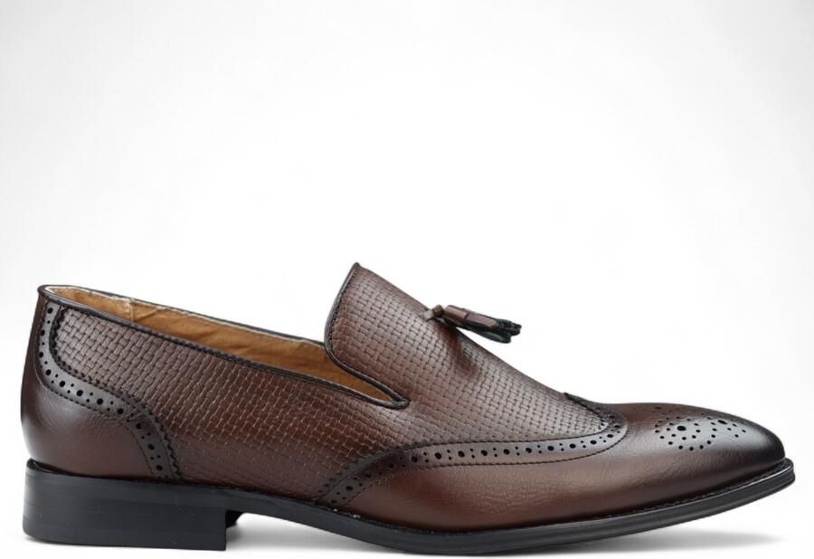 Infinity Leather Bruine instappers met kwastjes voor heren