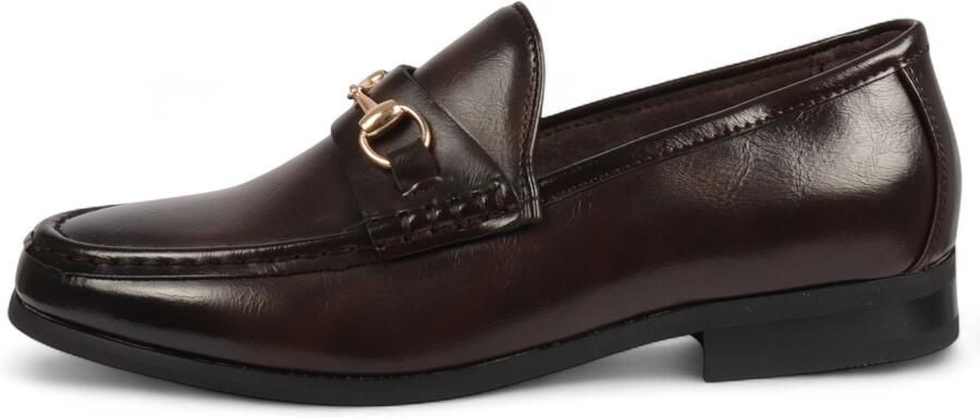 Infinity Leather Bruine loafers voor heren met gouden gesp en handige instappers