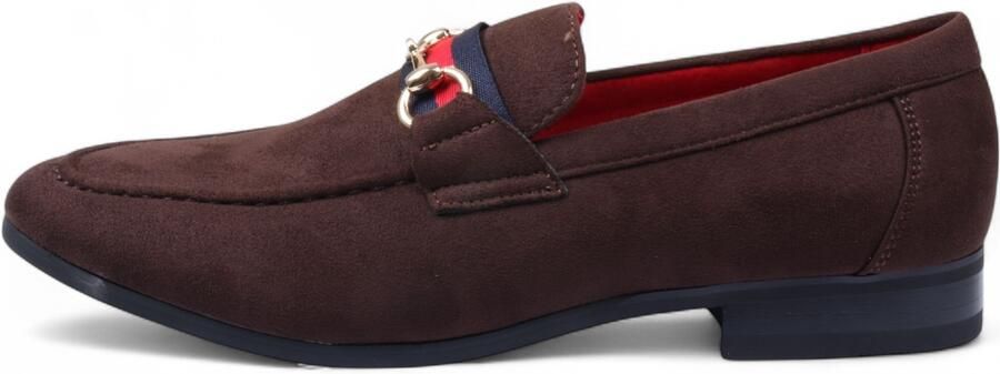 Infinity Leather Bruine suède loafers voor heren met gouden gesp instapschoenen