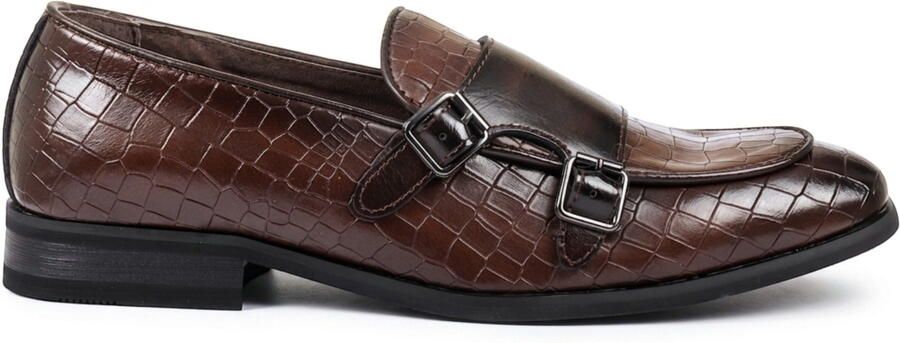 Infinity Leather Bruine veganistische leren loafer schoenen met dubbele monk strap loafers voor mannen