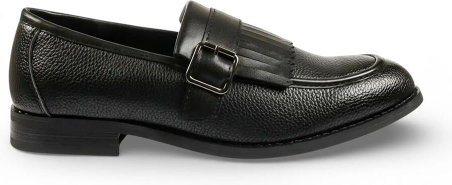Infinity Leather Heren instappers met franjes van imitatieleer in zwart model monk strap.