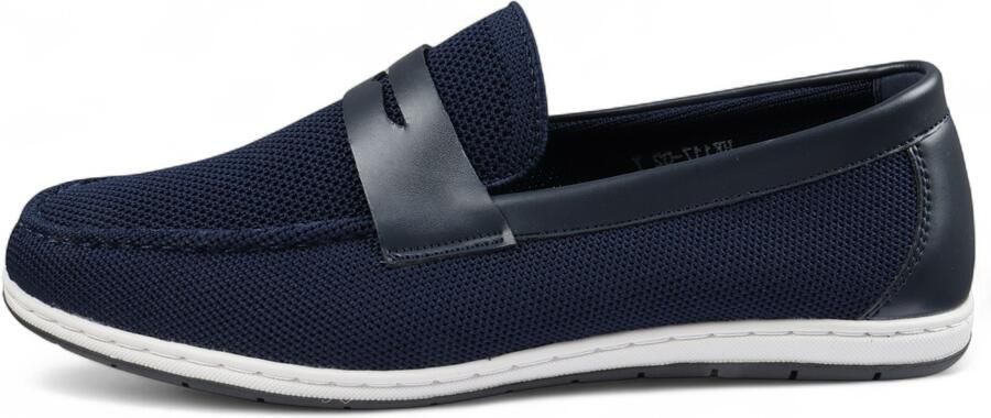 Infinity Leather Heren Marineblauwe ademende loafers lichtgewicht instappers