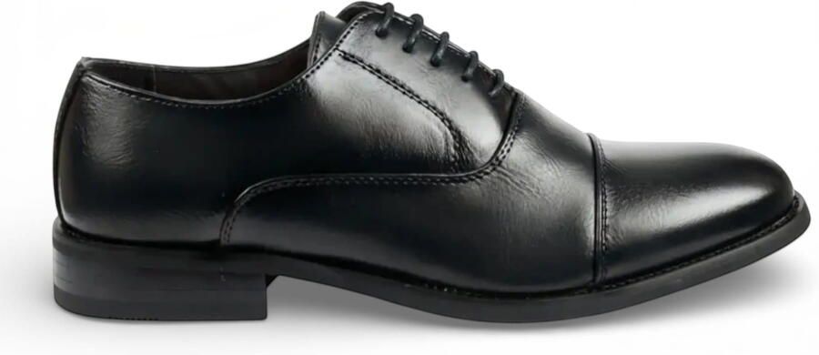 Infinity Leather Heren Zwarte Cap-Toe Oxford Veterschoenen van Patent Glanzend Leder N103212