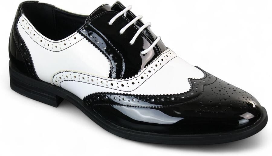 Infinity Leather Herenschoenen met vetersluiting zwart wit brogues nette schoenen