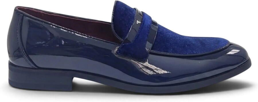 Infinity Leather Marineblauwe instappers van imitatieleer met fluwelen details en lakafwerking voor heren N10312