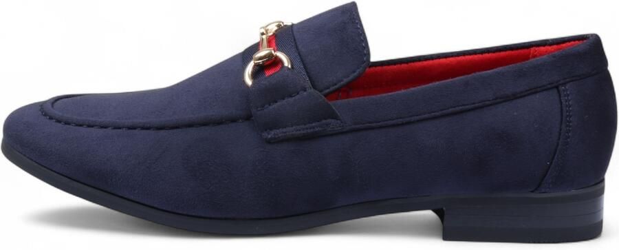 Infinity Leather Marineblauwe suède loafers voor heren met gouden gesp