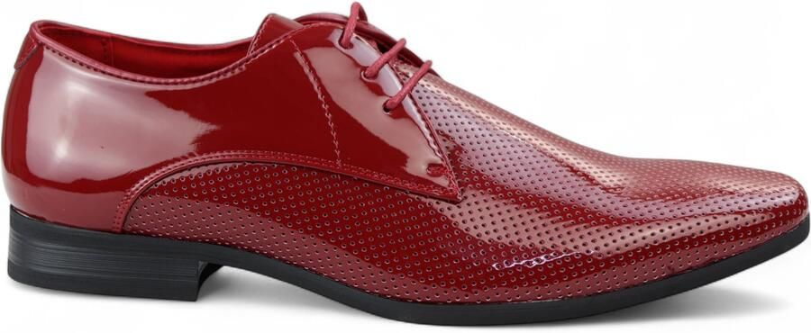 Infinity Leather Rode puntige veterschoenen voor heren met geperforeerde neus