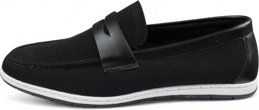 Infinity Leather Zwarte ademende loafers voor heren lichtgewicht instappers
