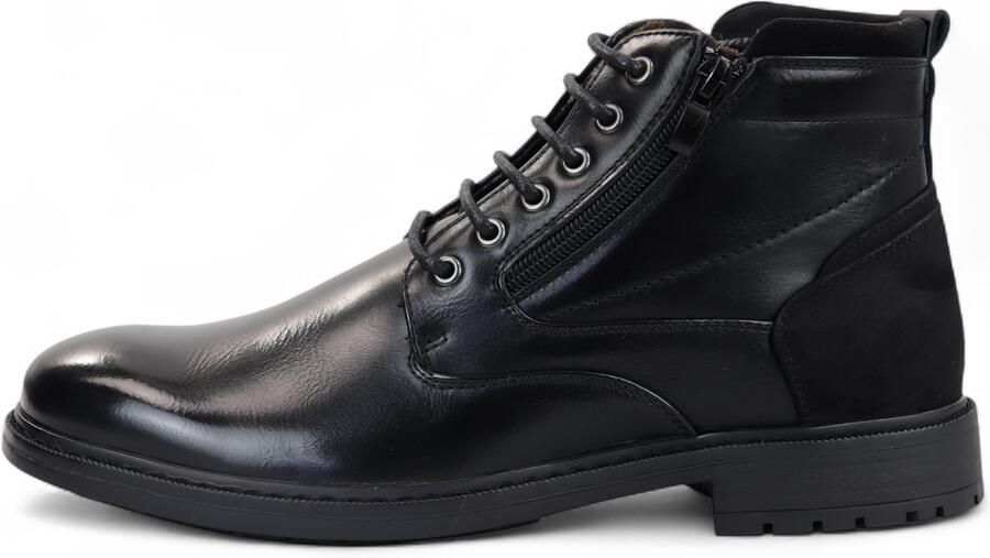 Infinity Leather Zwarte enkellaarsjes met vetersluiting voor heren