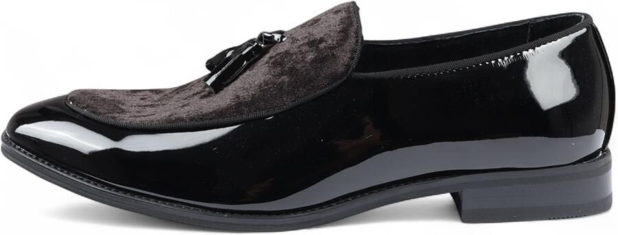 Infinity Leather Zwarte fluwelen loafers met kwastjes voor heren formele lakschoenen