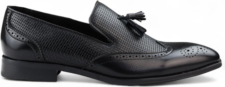 Infinity Leather Zwarte mocassin loafers met kwastjes voor heren elegante instappers