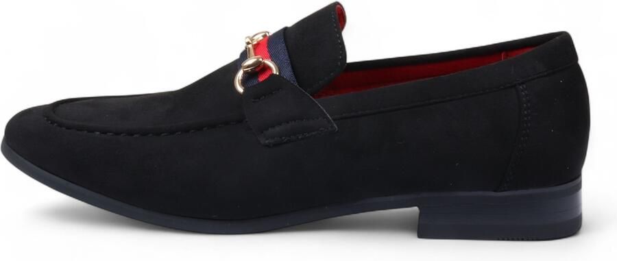 Infinity Leather Zwarte suède loafers voor heren met gouden gesp instapschoenen
