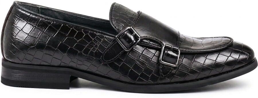Infinity Leather Zwarte veganistische leren loafer schoenen met dubbele monk strap voor heren