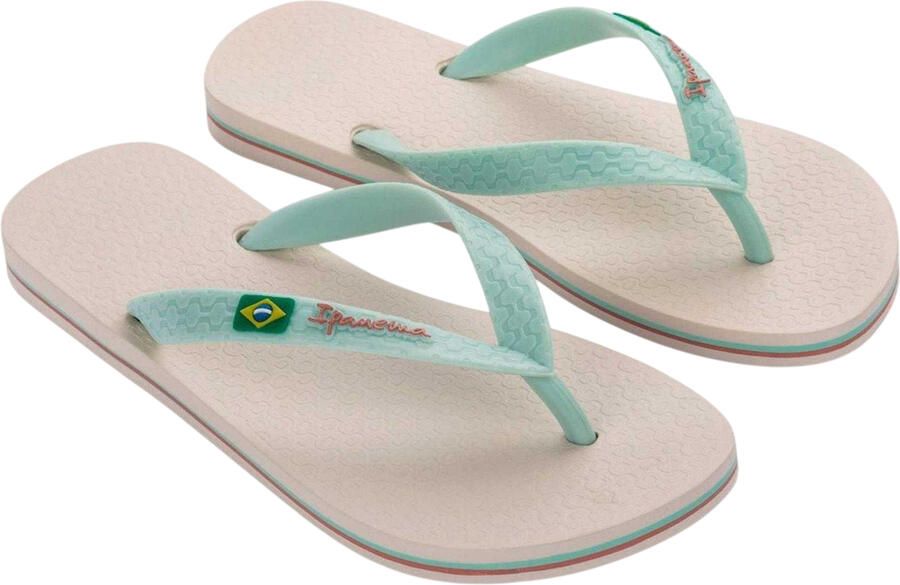 Ipanema Platte teenslippers voor dames met de Braziliaanse vlag (Beige)