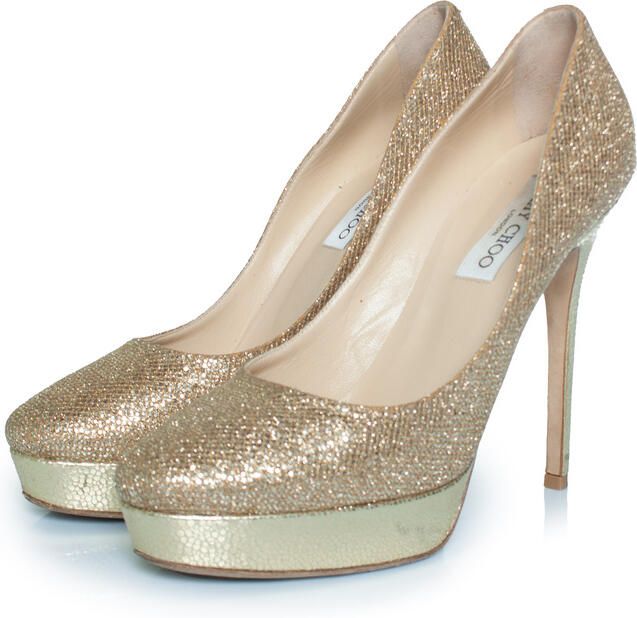 Jimmy Choo Pre-owned Glitter platform pumps van stof in goud